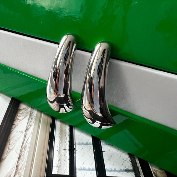 Silver Drop Statement Earrings - Picture 3 of 8